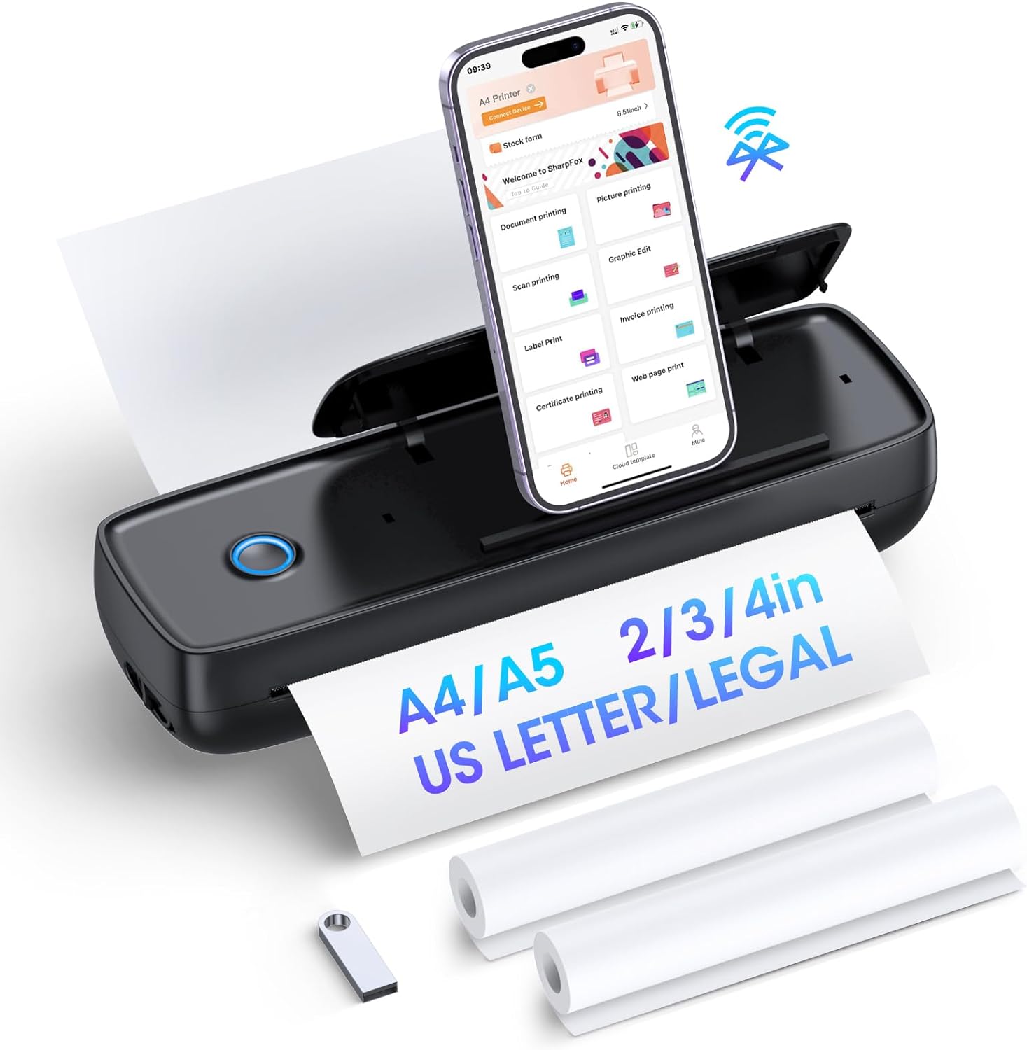 Portable-Printer with phone holder_mini inkless printer