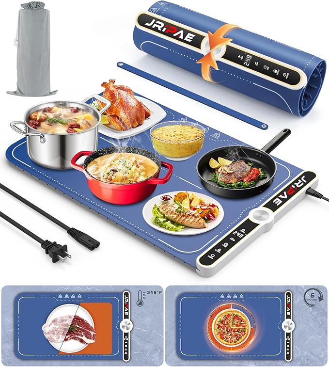 Jripae Food Warming Mat – Electric Heating Pad with 9-Level Temp Control (Navy Blue) -  from top best food warming mat